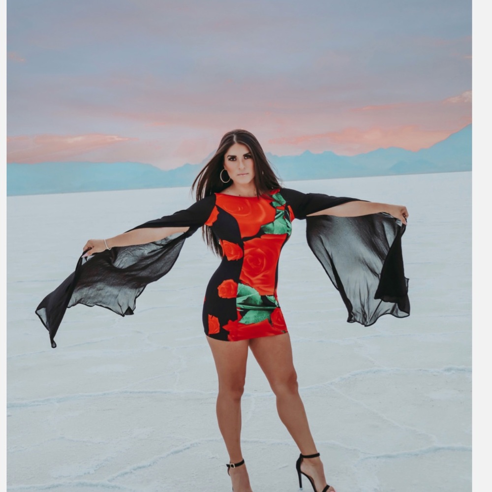 Floral Black and Red Dress